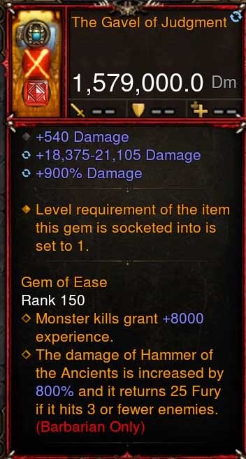 [Primal-Ethereal Infused] 1,579,000 DPS Acutal DPS Weapon THE GAVEL OF JUDGMENT II Diablo 3 Mods ROS Seasonal and Non Seasonal Save Mod - Modded Items and Gear - Hacks - Cheats - Trainers for Playstation 4 - Playstation 5 - Nintendo Switch - Xbox One