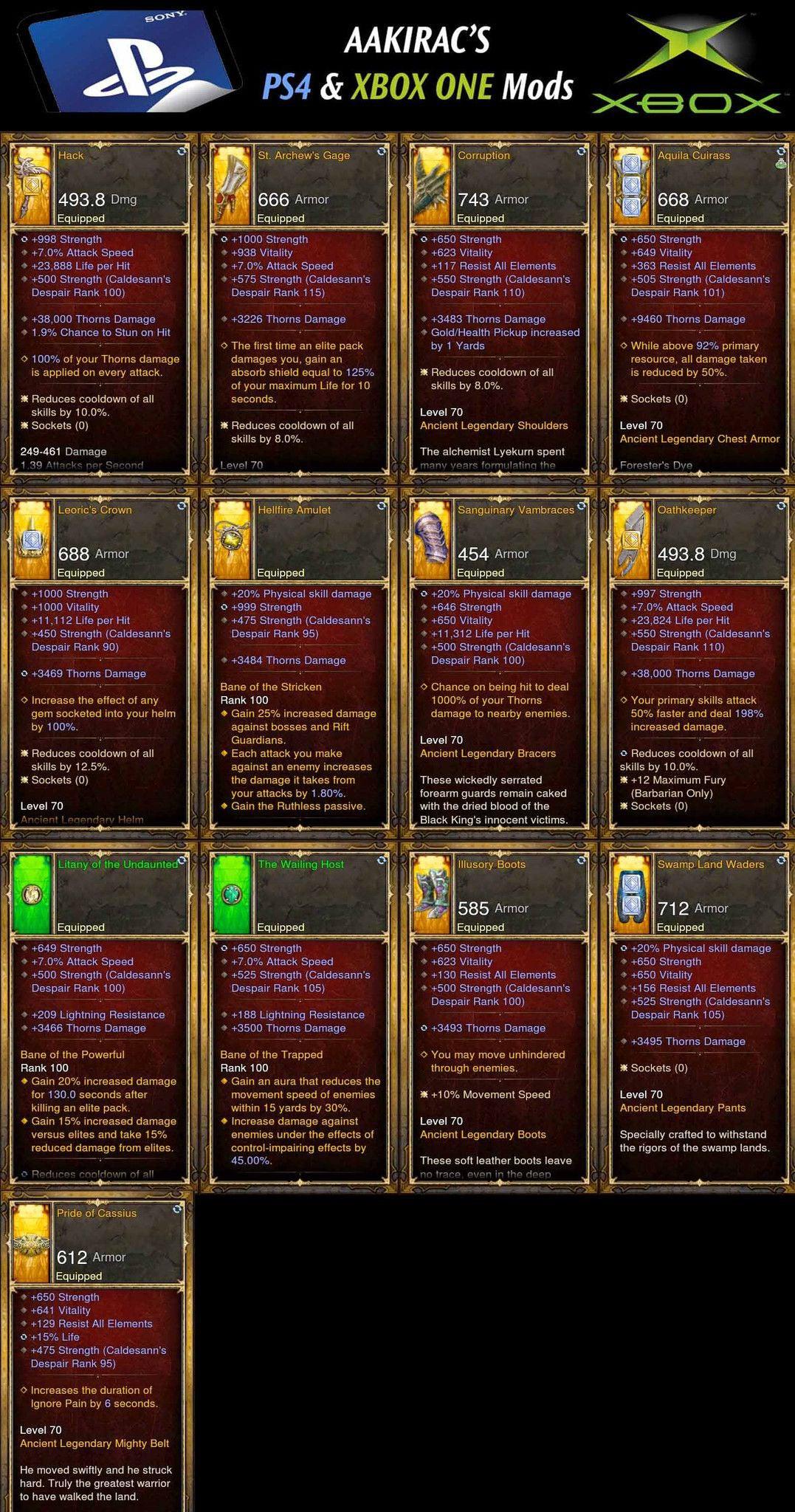 F.Legit Collection - 2.4.2 Thorns Barbarian Build (See Photo's) Diablo 3 Mods ROS Seasonal and Non Seasonal Save Mod - Modded Items and Gear - Hacks - Cheats - Trainers for Playstation 4 - Playstation 5 - Nintendo Switch - Xbox One