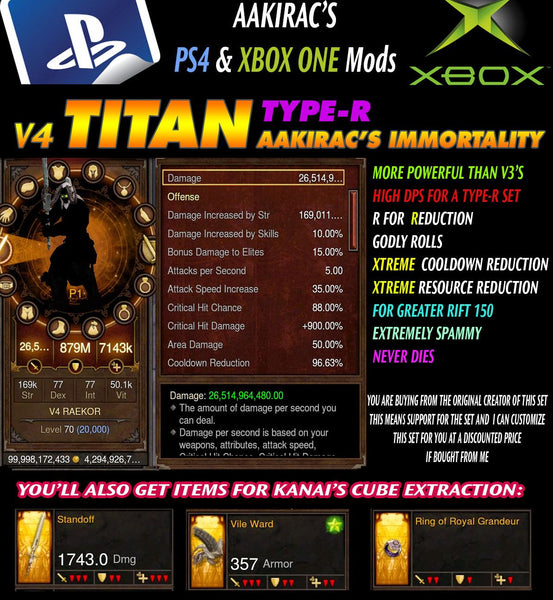 Immortality v4 Titan Type-R Raekor Barbarian Modded Set for Rift 150 Blitz-Diablo 3 Mods - Playstation 4, Xbox One, Nintendo Switch
