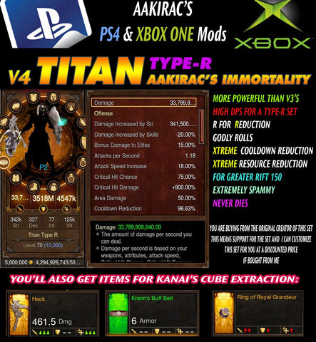 Immortality v4 Titan Type-R Akkhan's Crusader Modded Set for Rift 150 Aurora-Diablo 3 Mods - Playstation 4, Xbox One, Nintendo Switch