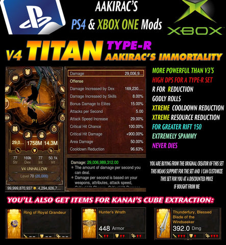 Immortality v4 Titan Type-R Unhallow Demon Hunter Modded Set for Rift 150 Denial-Diablo 3 Mods - Playstation 4, Xbox One, Nintendo Switch