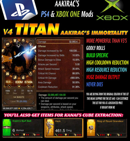 Immortality v4 Titan Waste Barbarian Modded Set for Rift 150 Bul-Kathos-Diablo 3 Mods - Playstation 4, Xbox One, Nintendo Switch