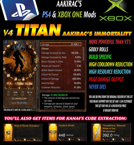 Immortality v4 Titan Unhallow Demon Hunter for Rift 150 Defiant-Diablo 3 Mods - Playstation 4, Xbox One, Nintendo Switch