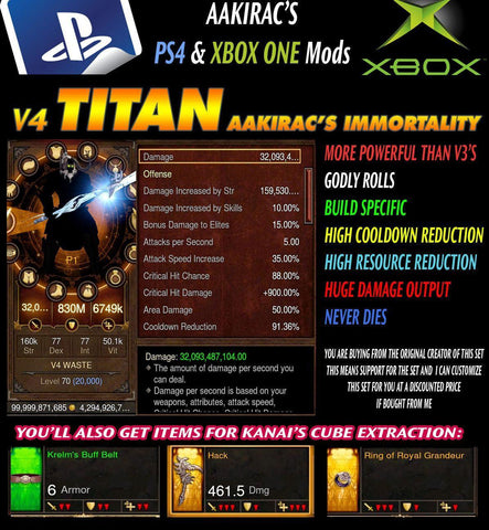 [DISCOUNT | PS4 | SOFTCORE] Immortality v4 Titan Waste Barbarian Modded Set for Rift 150 Bul-Kathos-Diablo 3 Mods - Playstation 4, Xbox One, Nintendo Switch