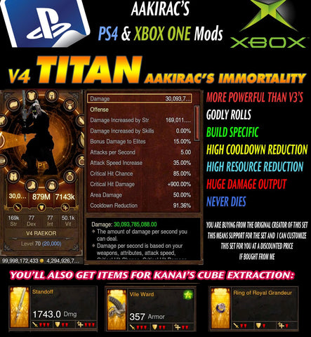 Immortality v4 Titan Raekor Barbarian Modded Set for Rift 150 Barbaric-Diablo 3 Mods - Playstation 4, Xbox One, Nintendo Switch