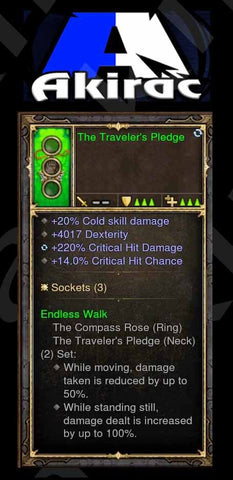 Traveler's Pledge 20% Cold, 4k Dexterity, 220% CHD, 14% CC (Unsocketed) Modded Amulet-Diablo 3 Mods - Playstation 4, Xbox One, Nintendo Switch