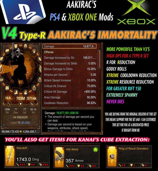 Immortality v4 Type-R Raekor Barbarian Modded Set for Rift 150 Rampant-Diablo 3 Mods - Playstation 4, Xbox One, Nintendo Switch