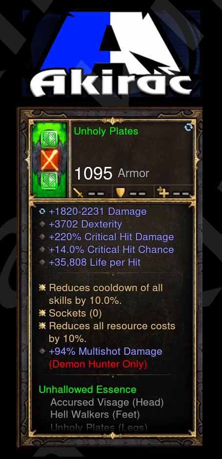 Unholy Plates 3.7k Dex, 220% CHD, 14% CC, 34k Life Per Hit Demon Hunter Set Modded Pants Diablo 3 Mods ROS Seasonal and Non Seasonal Save Mod - Modded Items and Gear - Hacks - Cheats - Trainers for Playstation 4 - Playstation 5 - Nintendo Switch - Xbox One