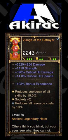Visage of The Betrayer 398% CHD, 14% CC, 123% EXP Rare Helm Modded-Diablo 3 Mods - Playstation 4, Xbox One, Nintendo Switch