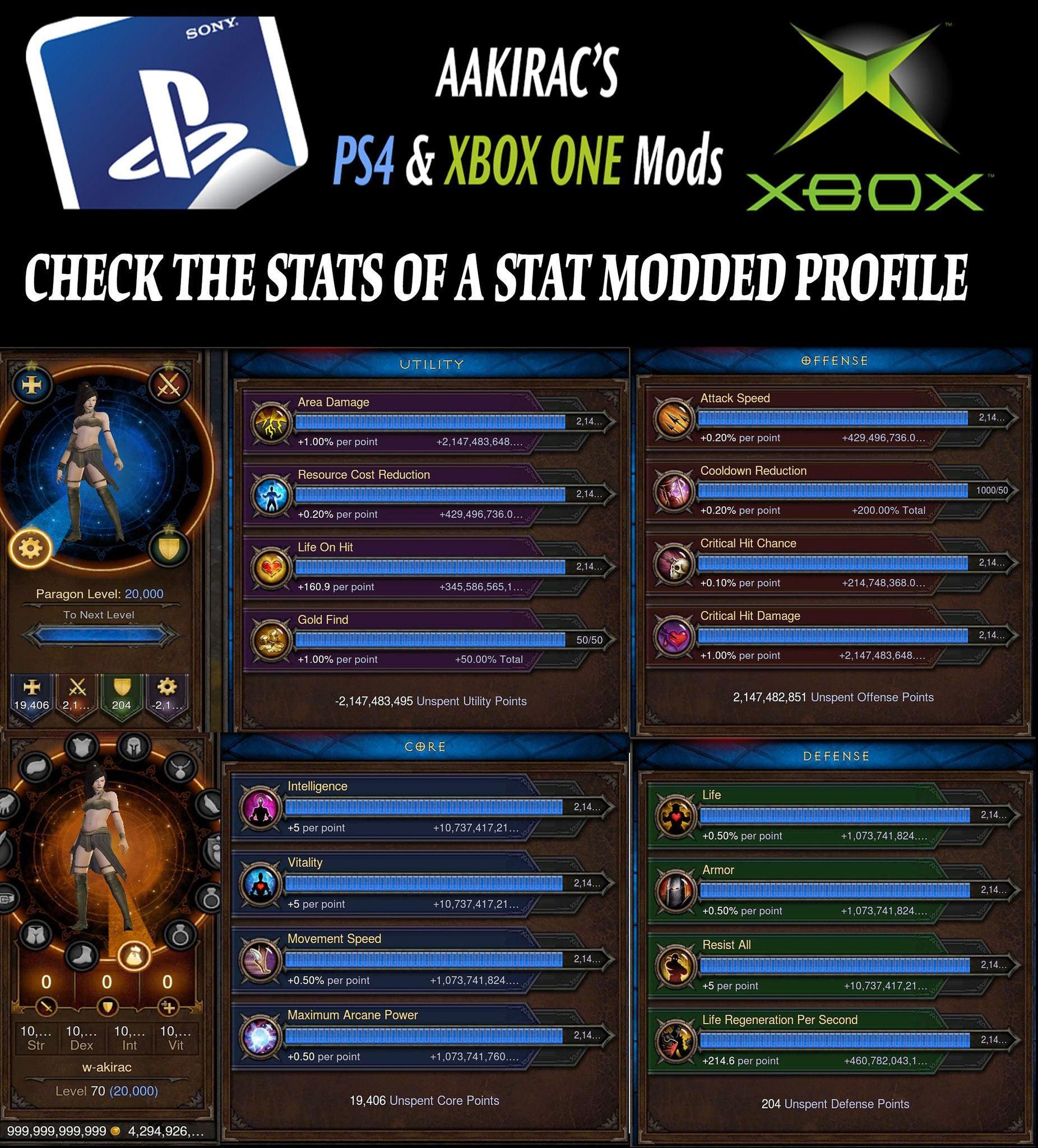 Discount [XBOX ONE/Modded MONK/BARB SC] 2x EXTREME Stat Modded Characters w/ Materials and Pets Diablo 3 Mods ROS Seasonal and Non Seasonal Save Mod - Modded Items and Gear - Hacks - Cheats - Trainers for Playstation 4 - Playstation 5 - Nintendo Switch - Xbox One