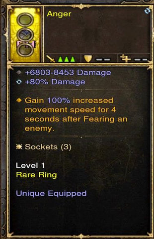 Gain 100% Movement Speed Fear FOH Modded Ring (Unsocketed) Anger-Diablo 3 Mods - Playstation 4, Xbox One, Nintendo Switch