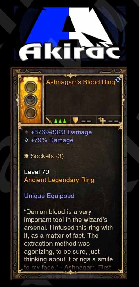 Ashnagarr's Blood Ring 6.7k-8.3k Damage, 79% Damage Modded Ring (Unsocketed)-Diablo 3 Mods - Playstation 4, Xbox One, Nintendo Switch