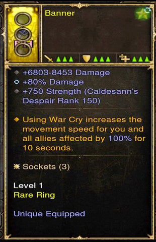 Increase Movement Speed 100% w/ Warcry Barbarian Modded Ring (Unsocketed) Banner-Diablo 3 Mods - Playstation 4, Xbox One, Nintendo Switch
