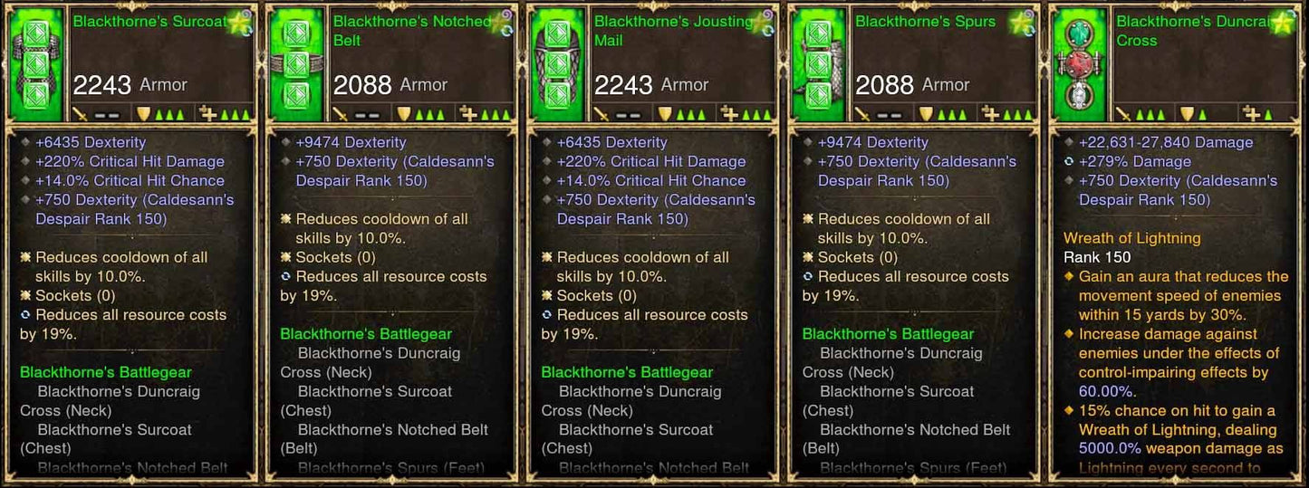 Complete 5x Piece Modded Blackthorne's Set Diablo 3 Mods ROS Seasonal and Non Seasonal Save Mod - Modded Items and Gear - Hacks - Cheats - Trainers for Playstation 4 - Playstation 5 - Nintendo Switch - Xbox One