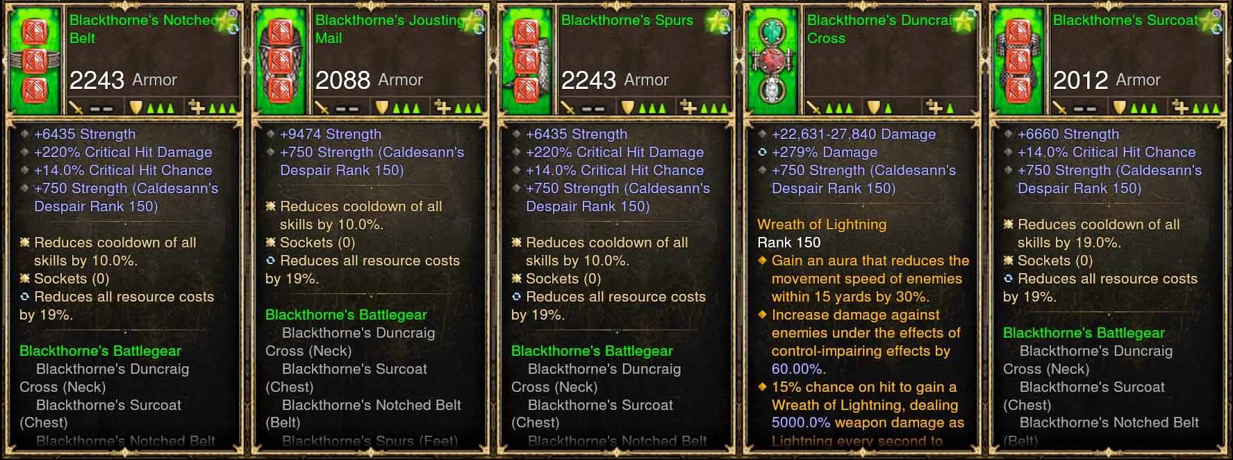 Complete 5x Piece Modded Blackthorne's Set Diablo 3 Mods ROS Seasonal and Non Seasonal Save Mod - Modded Items and Gear - Hacks - Cheats - Trainers for Playstation 4 - Playstation 5 - Nintendo Switch - Xbox One