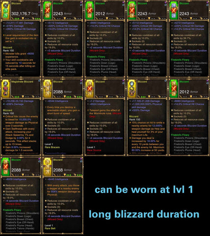 1-70 Firebird Wizard w/ Long Blizzard Duration Modded Set Blizzard-Diablo 3 Mods - Playstation 4, Xbox One, Nintendo Switch