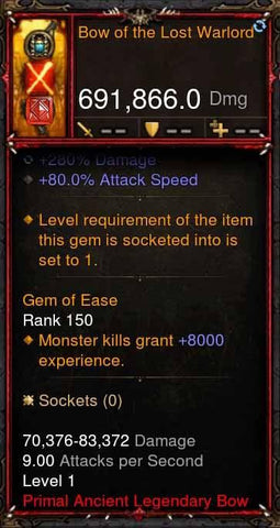 [Primal Ancient] 691k DPS Bow of the Lost Warlord-Diablo 3 Mods - Playstation 4, Xbox One, Nintendo Switch