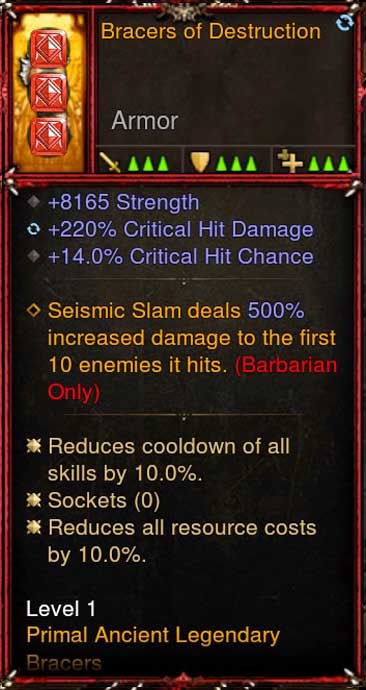 [Primal Ancient] 2.6.7 Bracers of Destruction Diablo 3 Mods ROS Seasonal and Non Seasonal Save Mod - Modded Items and Gear - Hacks - Cheats - Trainers for Playstation 4 - Playstation 5 - Nintendo Switch - Xbox One