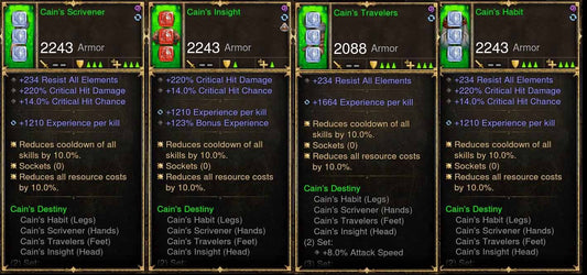 Level 1-70 Complete 4x Piece Modded Cain's w/ EXP Set Diablo 3 Mods ROS Seasonal and Non Seasonal Save Mod - Modded Items and Gear - Hacks - Cheats - Trainers for Playstation 4 - Playstation 5 - Nintendo Switch - Xbox One