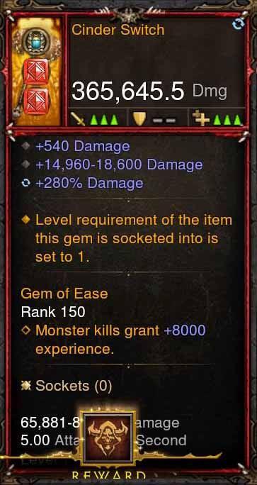 [Primal Ancient] 365k Actual DPS Cinder Switch-Diablo 3 Mods - Playstation 4, Xbox One, Nintendo Switch