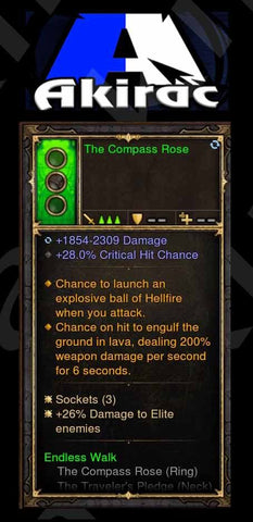 The Compass Rose 28% CC, Fireball, Ground Lava, 26% Elite Damage (Unsocketed) Modded Ring-Diablo 3 Mods - Playstation 4, Xbox One, Nintendo Switch