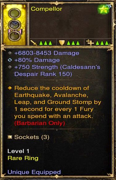 Cooldown Reduction by 1 Second per 1 Fury Barbarian Modded Ring (Unsocketed) Compellor-Diablo 3 Mods - Playstation 4, Xbox One, Nintendo Switch