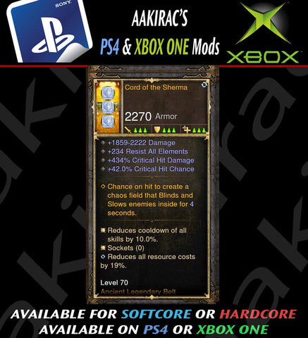 Cord of the Sherma 434% CHD / 42% CC Belt-Diablo 3 Mods - Playstation 4, Xbox One, Nintendo Switch