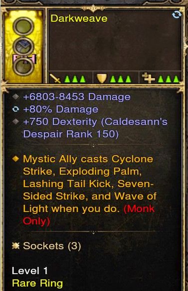 Mystic Allies Mimics Your Moves Monk Modded Ring (Unsocketed) Darkweave-Diablo 3 Mods - Playstation 4, Xbox One, Nintendo Switch