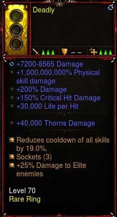 [Primal-Soulshard Infused] 100000000% Ring Deadly (Unsocketed) Diablo 3 Mods ROS Seasonal and Non Seasonal Save Mod - Modded Items and Gear - Hacks - Cheats - Trainers for Playstation 4 - Playstation 5 - Nintendo Switch - Xbox One