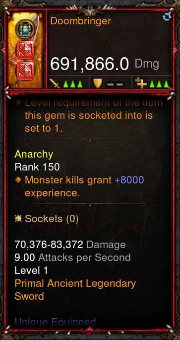 [Primal Ancient] 691k DPS Doombringer - Diablo 3 Mods Store - Seasonal and non-seasonal - Modded Items and Gear for PlayStation 4, PlayStation 5, Nintendo Switch, and Xbox One