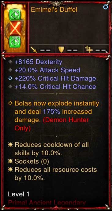 [Primal Ancient] 2.6.9 Emimei's Duffel Diablo 3 Mods ROS Seasonal and Non Seasonal Save Mod - Modded Items and Gear - Hacks - Cheats - Trainers for Playstation 4 - Playstation 5 - Nintendo Switch - Xbox One