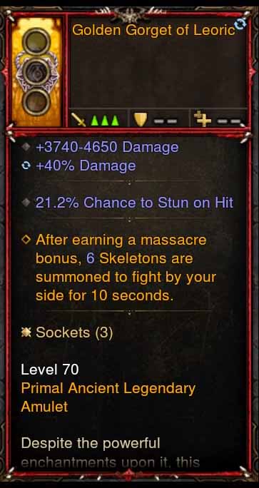 [Primal Ancient] [QUAD DPS] Golden Gorget of Leoric Amulet +21.2% Stun of Hit, + Damage Diablo 3 Mods ROS Seasonal and Non Seasonal Save Mod - Modded Items and Gear - Hacks - Cheats - Trainers for Playstation 4 - Playstation 5 - Nintendo Switch - Xbox One