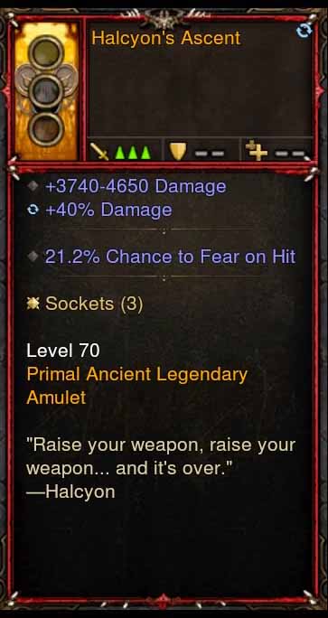[Primal Ancient] [QUAD DPS] Halcyon's Amulet +21.2% Fear on Hit, FOH, + Damage Diablo 3 Mods ROS Seasonal and Non Seasonal Save Mod - Modded Items and Gear - Hacks - Cheats - Trainers for Playstation 4 - Playstation 5 - Nintendo Switch - Xbox One