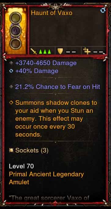 [Primal Ancient] [QUAD DPS] Haunt of Vaxo Amulet 21.2% Fear on Hit, FOH + Damage Diablo 3 Mods ROS Seasonal and Non Seasonal Save Mod - Modded Items and Gear - Hacks - Cheats - Trainers for Playstation 4 - Playstation 5 - Nintendo Switch - Xbox One