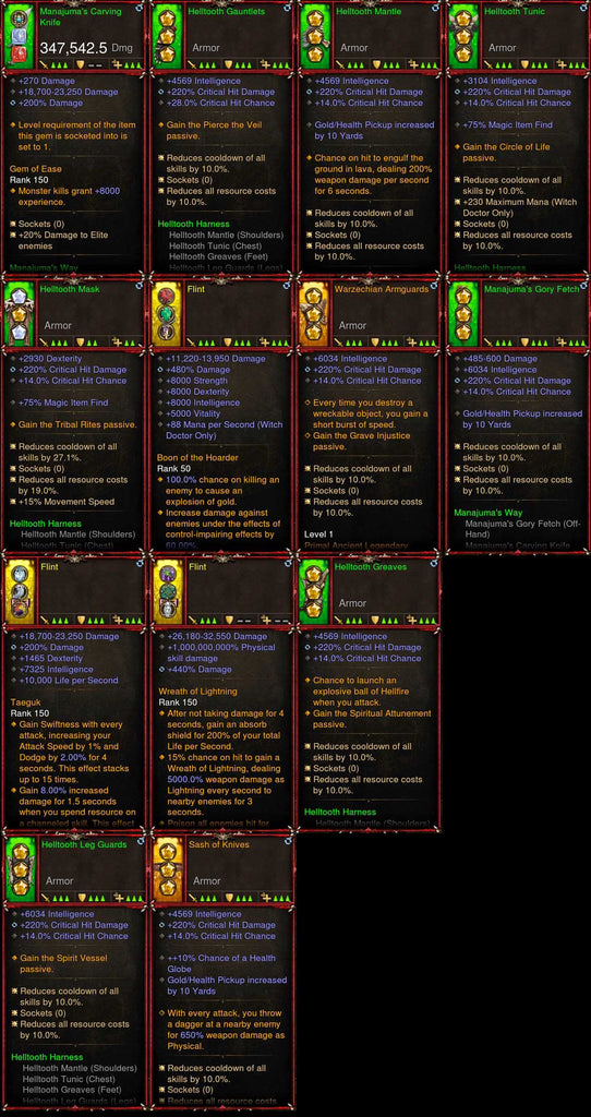 [Primal Ancient] 1-70 BobbaPearl's v3 Helltooth Witch Doctor Set #A2-Modded Sets-Diablo 3 Mods ROS-Akirac Diablo 3 Mods Seasonal and Non Seasonal Save Mod - Modded Items and Sets Hacks - Cheats - Trainer - Editor for Playstation 4-Playstation 5-Nintendo Switch-Xbox One
