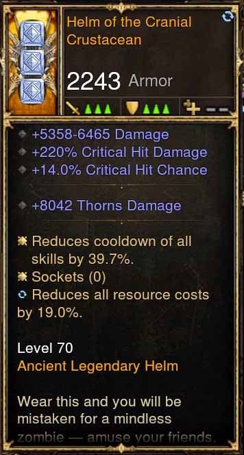 Helm of the Cranial Crustacean 5.3-6.4k Damage, 220% CHD, 14% CC (Rare XMOG) Modded Helm Diablo 3 Mods ROS Seasonal and Non Seasonal Save Mod - Modded Items and Gear - Hacks - Cheats - Trainers for Playstation 4 - Playstation 5 - Nintendo Switch - Xbox One