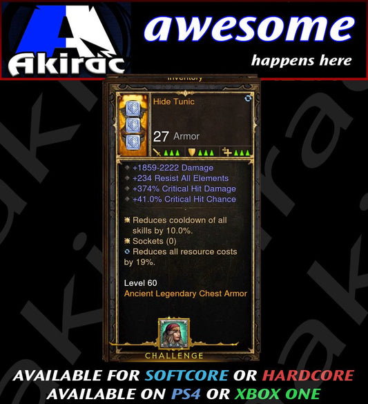 Hide Tunic Modded Chest Armor 374% CHD / 41% CC Diablo 3 Mods ROS Seasonal and Non Seasonal Save Mod - Modded Items and Gear - Hacks - Cheats - Trainers for Playstation 4 - Playstation 5 - Nintendo Switch - Xbox One