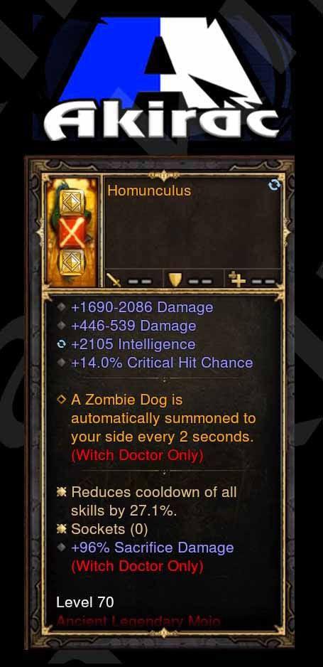 Homunculus 2.1k Int, 14% Crit, 96% Sacrifice Damage p4.2.2 Mojo Offhand Modded Diablo 3 Mods ROS Seasonal and Non Seasonal Save Mod - Modded Items and Gear - Hacks - Cheats - Trainers for Playstation 4 - Playstation 5 - Nintendo Switch - Xbox One