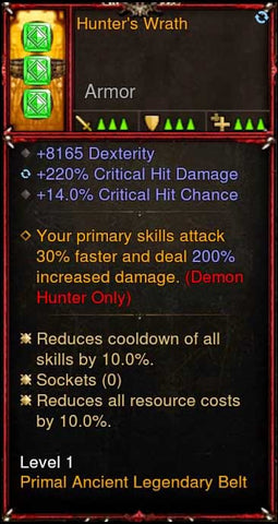 [Primal Ancient] 2.6.9 Hunters Wrath Belt-Armor-Diablo 3 Mods ROS-Akirac Diablo 3 Mods Seasonal and Non Seasonal Save Mod - Modded Items and Sets Hacks - Cheats - Trainer - Editor for Playstation 4-Playstation 5-Nintendo Switch-Xbox One