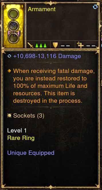 Level 1 Immortal Modded Ring 10-13k Damage (Unsocketed) Armament-Diablo 3 Mods - Playstation 4, Xbox One, Nintendo Switch