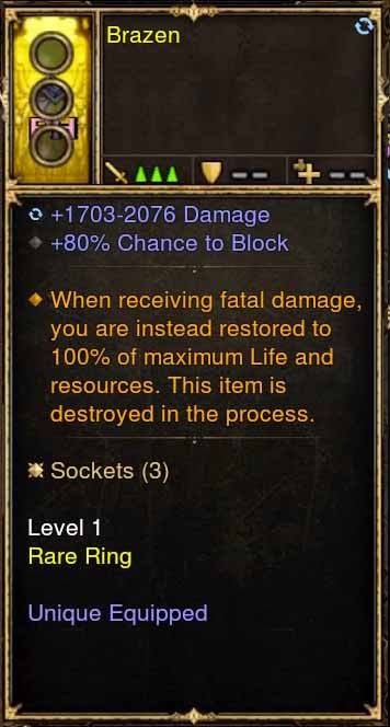 Level 1 Diablo 3 Immortal Modded Ring +80% Block (Unsocketed) Brazen - Diablo 3 Mods Store - Seasonal and non-seasonal - Modded Items and Gear for PlayStation 4, PlayStation 5, Nintendo Switch, and Xbox One