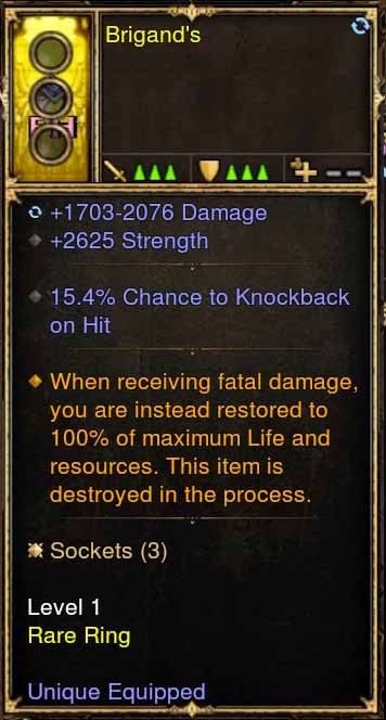 Level 1 Immortal Modded Ring 2.6 STR, 15% Knock Back (Unsocketed) Brigands-Diablo 3 Mods - Playstation 4, Xbox One, Nintendo Switch
