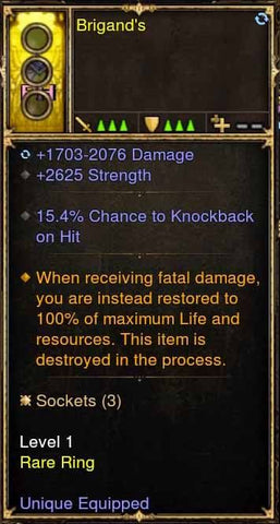 Level 1 Immortal Modded Ring 2.6 STR, 15% Knock Back (Unsocketed) Brigands-Diablo 3 Mods - Playstation 4, Xbox One, Nintendo Switch