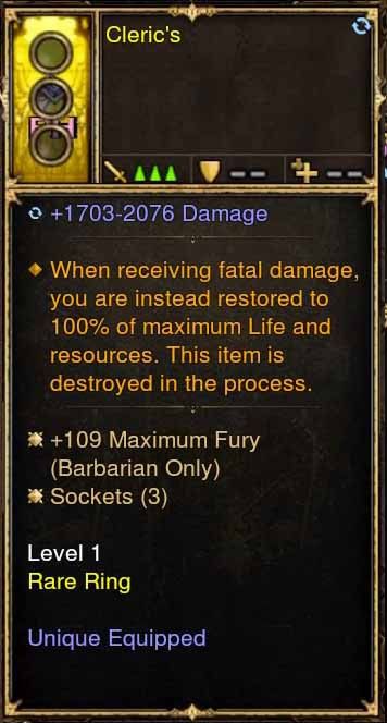 Level 1 Diablo 3 Immortal Modded Ring +109 Maximum Fury (Unsocketed) Clerics - Diablo 3 Mods Store - Seasonal and non-seasonal - Modded Items and Gear for PlayStation 4, PlayStation 5, Nintendo Switch, and Xbox One