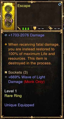 Level 1 Immortal Modded Ring +669% Wave of Light Damage (Unsocketed) Escape-Diablo 3 Mods - Playstation 4, Xbox One, Nintendo Switch