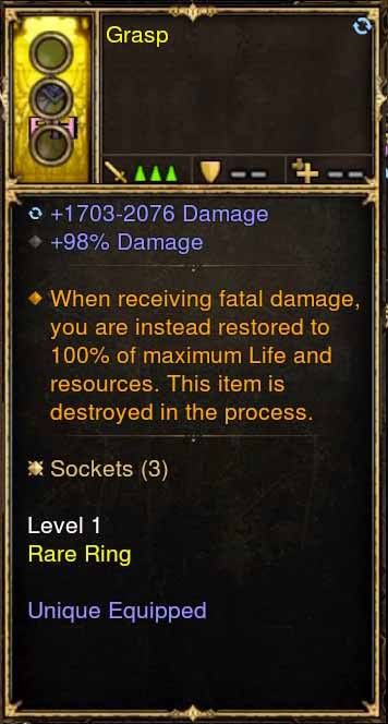 Level 1 Immortal Modded Ring +98% Damage (Unsocketed) Grasp-Diablo 3 Mods - Playstation 4, Xbox One, Nintendo Switch