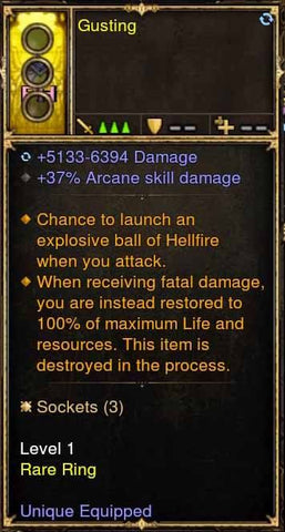 Level 1 Immortal Modded Ring Fireball, +37% Arcane Skill (Unsocketed) Gusting-Diablo 3 Mods - Playstation 4, Xbox One, Nintendo Switch