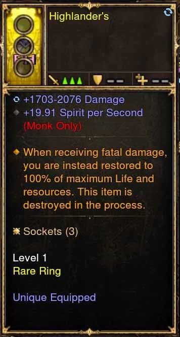 Level 1 Diablo 3 Immortal Modded Ring 19.1 Spirit Per Second (Unsocketed) Highlander's Diablo 3 Mods ROS Seasonal and Non Seasonal Save Mod - Modded Items and Gear - Hacks - Cheats - Trainers for Playstation 4 - Playstation 5 - Nintendo Switch - Xbox One