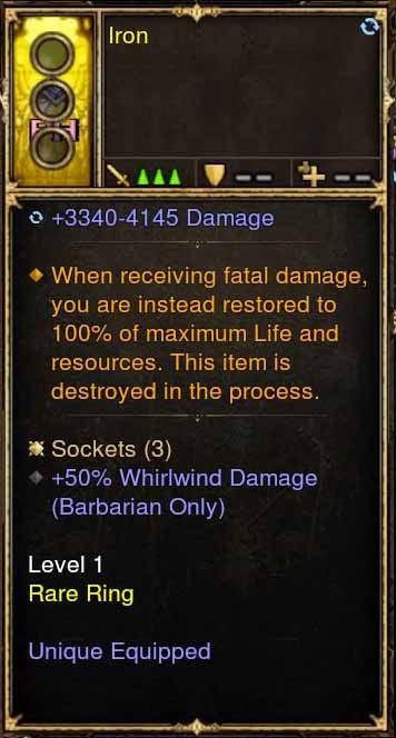 Level 1 Diablo 3 Immortal Modded Ring 3.3k-4.1k Damage, +50% WhirlWind Damage (Unsocketed) Iron Diablo 3 Mods ROS Seasonal and Non Seasonal Save Mod - Modded Items and Gear - Hacks - Cheats - Trainers for Playstation 4 - Playstation 5 - Nintendo Switch - Xbox One