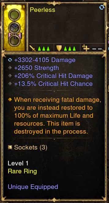 Level 1 Diablo 3 Immortal Modded Ring 3.3k-4.1k Damage, 2.6k STR, 206% CHD, 13.5% CC (Unsocketed) Peerless Diablo 3 Mods ROS Seasonal and Non Seasonal Save Mod - Modded Items and Gear - Hacks - Cheats - Trainers for Playstation 4 - Playstation 5 - Nintendo Switch - Xbox One